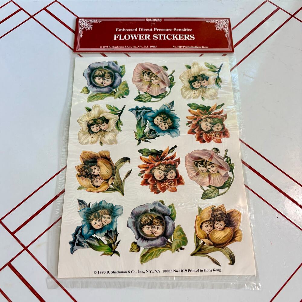 Vintage 1993 B Shackman Victorian Flower Children Stickers Sealed NOS